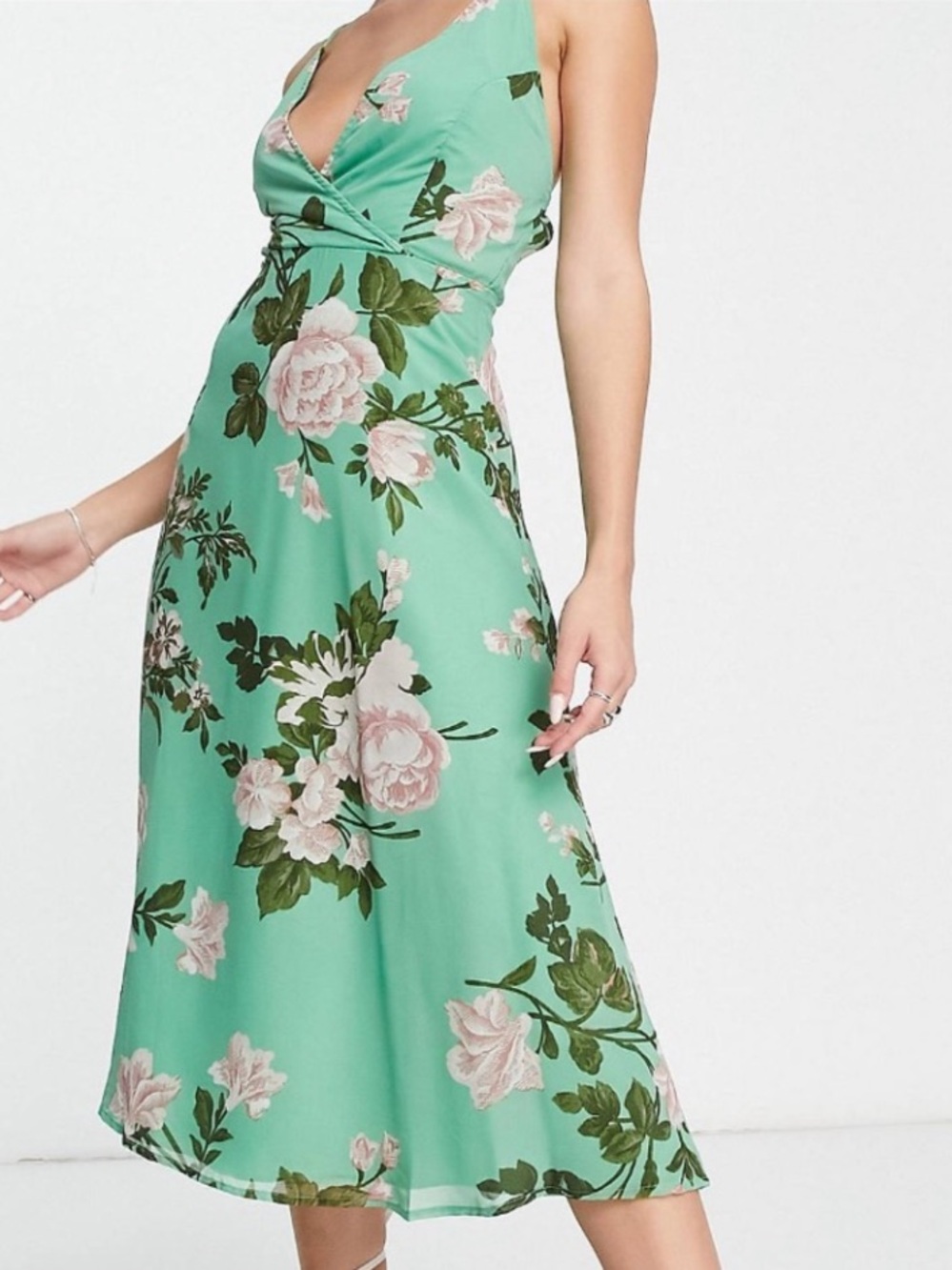 ASOS Design Sage Green Floral Strappy Maxi Dress size 8
